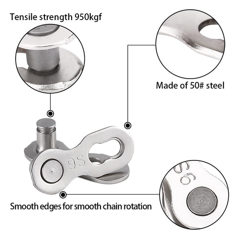 10 Pairs Bike 9 Speed Chain Link Connector Steel Quick Link Universal Bicycle Chain Connector Lightweight Magic Buckle Missing Master Links Bicycl...