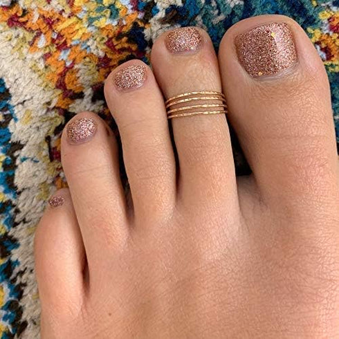 14K Gold Fill Four Strand Toe Ring | Comfort Fit Adjustable for Toes | One Size Fits All | Real Gold Toe Rings for Women...