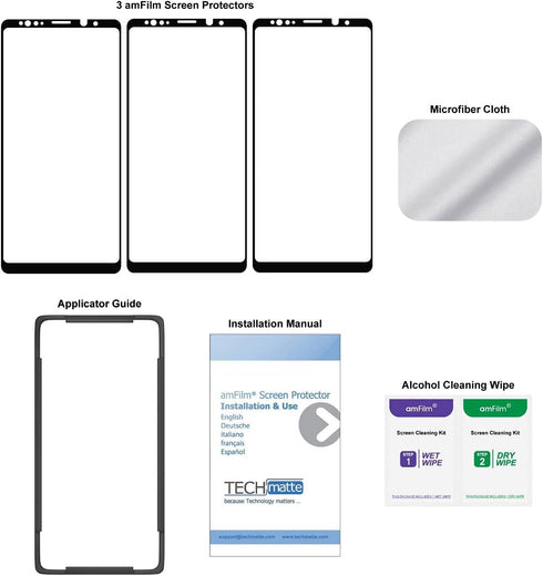 amFilm (3 Pack Glass Screen Protector for Samsung Galaxy Note 9, Full Screen Coverage Screen Protector, 3D Curved Tempered Glass, Dot Matrix with ...