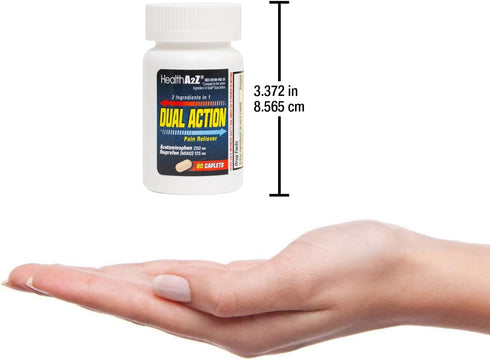 HealthA2Z® Dual Action Pain Relief | 80 Caplets | Acetaminophen 250mg & Ibuprofen (NSAID) 125mg | Contains Two Medicines | Relief from Headache, F...