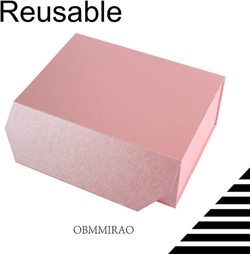 Upgrade 1PCS Pink Gift Box 9.5x7x4 Inches, Sturdy Gift Box with Lid for Gift Packaging, Foldable Magnetic Closure Storage Boxes, Bridesmaid propos...