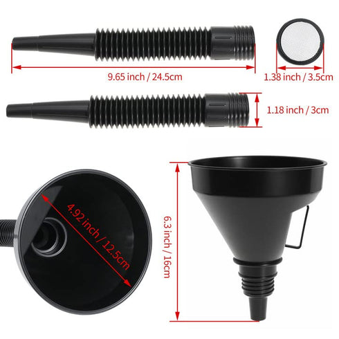 Wide Mouth Oil Funnel with Flexible Extension Nozzle Hose with Handle Mesh Screen Filter for Cars Motorcycles Engine Oil Kerosene Gasoline Gas Fue...