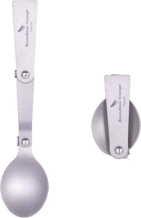 iBasingo Titanium Folding Spoon Camping Cutlery Coffee Tea Soup Dessert Food Serving Spoon Lightweight Portable Dinnerware Travel Backpacking Picn...
