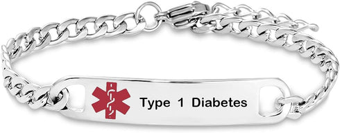 Red Medical Alert Bracelet for Women Men Emergency First Aid Health Alert Engraved Adjustable Stainless Steel Chain Bracelets...