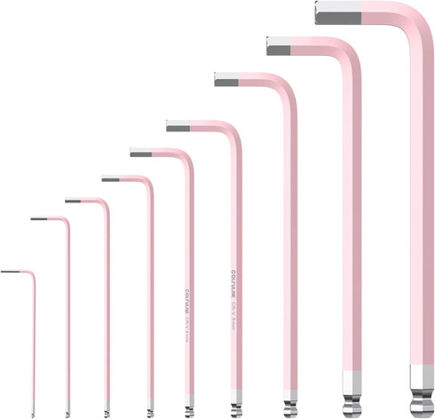 COLFULINE 9 PCS PINK Allen Key Set, Long Ball End Hex Key Set, Cr-V Allen Wrench Set for Women, Size 1.5-10mm with Colour-Coding for Best Gifts an...