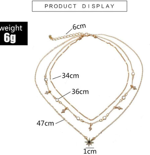Bohemia Layered Choker Necklace Star Necklace Crystal Choker Diamond Star Charm Pendant Necklace Multi-layered Station Chain for Women...