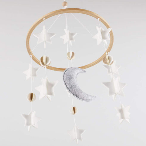 Baby Crib Mobile - Moon & Stars (Grey, White & Cream) - Nursery Decoration - Unisex...