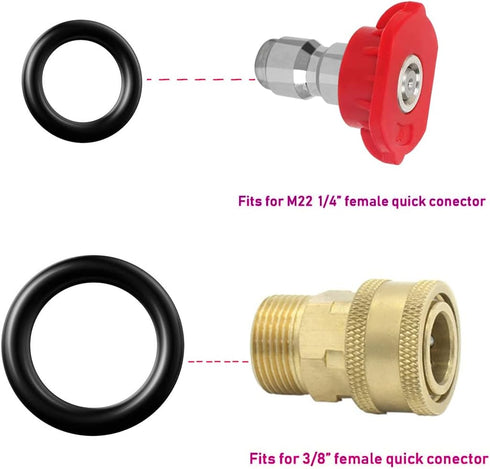 5 Pack Pressure Washer Spray Nozzles Tips + 40 Pcs O-Rings Replacement for 1/4 inch and 3/8 inch, 5 Degrees Nozzles 1/4 Inch Quick Connection Tips...