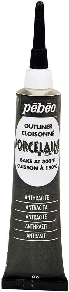 Pebeo Porcelaine 150, China Paint Outliner - Anthracite Black, 0.6 Fl Oz (Pack of 1) (036-006)...