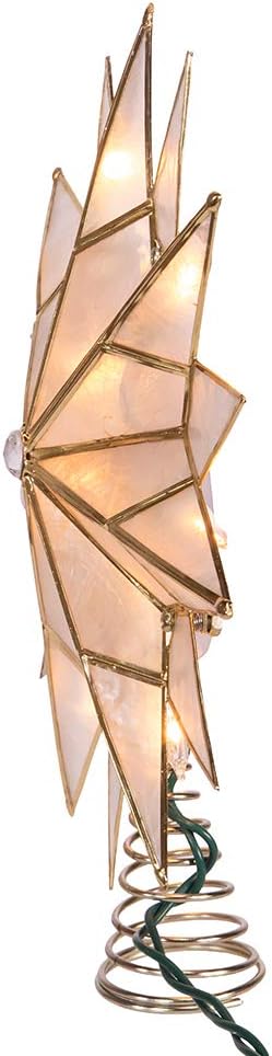 Kurt S. Adler UL3141 9.84" Brass Plated 7-Point Double Tip Capiz Star with Center Gem Tree Topper...