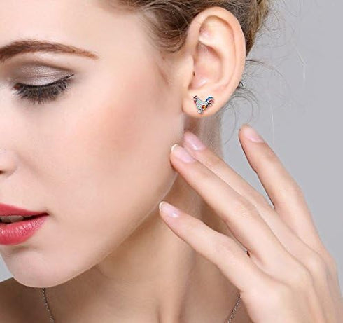 EVER FAITH Women's 925 Sterling Silver CZ Multicolor Enamel Rooster Animal Pierced Stud Earrings Clear...