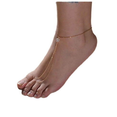 Boho Crystal Barefoot Sandal Chain Anklets Gold Cz Ankle Bracelet Toe Ring Anklet Vintage Rhinestone Anklet Bracelet Summer Foot Chain Jewelry for...
