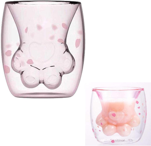 WubbaLubba Coffee Mug Sakura Double Wall Glass Cup Cat Claw Cup Heat-resistant Handmade Creative Milk Mug Tea Whiskey Cup...