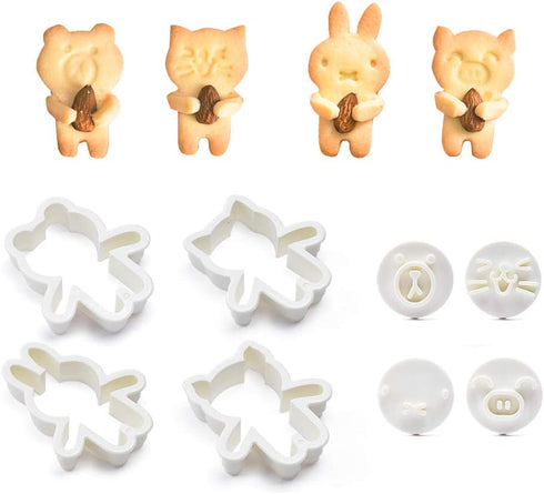 Cute Animal Cookie Cutters, Bear, Cat, Bunny, Piglet Cookie Cutter and Face Stamps, 8-Piece Set...