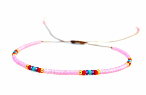 Beaded Anklet for Women, Boho Bohemian Native American Style, Unique Waterproof Pink Colorful Hippie Beach Anklet, Handmade by Tribes (S-M)...