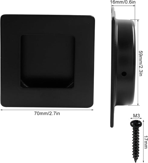 2 Pack Square Sliding Cabinet Finger Pulls, Stainless Steel Recessed Flush Pocket Pulls, Inner Dia 2.3 Inch(59mm) Closet Door Handle with Screws f...