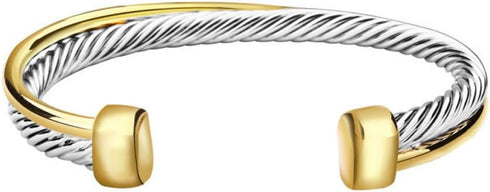 UNY JEWEL Jewelry Make a Statement with Our Two Tone Twisted Cable Wire Ball Weave Cuff Bangle Makes a Thoughtful and Stylish Gift...