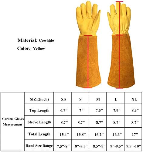 Heavy Duty Long Leather Garden Gloves Thorn and Cut Proof Garden Work Gloves (Medium, Yellow)...