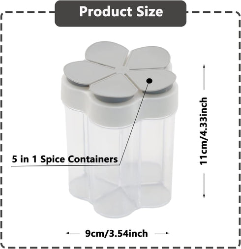 2 Pcs 5 in 1 Spice Containers, Multi-Spice Dispenser, Portable Travel Seasoning Condiment Containers, Salt Pepper Spice Shaker with Lid and Labels...