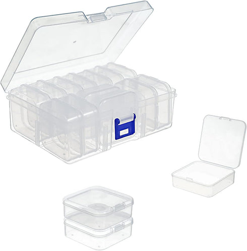 13 Pieces Small Plastic Craft 0rganizers and Storage, Transparent Box with Hinged Lid for Storage of Jewelry, Diamonds, DIY Art Craft Accessory...