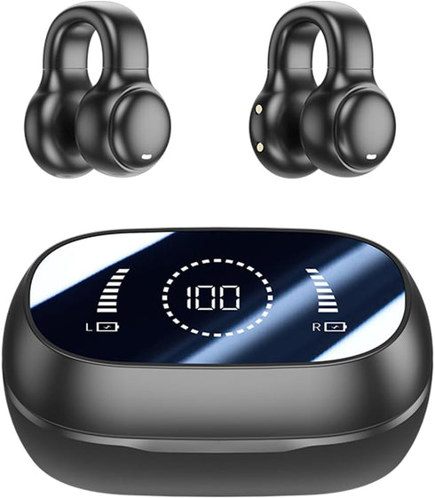 Wireless Earbuds Open Ear Clip Headphones Air Conduction Headphones LED Power Display Earphones Sport Bluetooth 5.3 Headphones (Black)...
