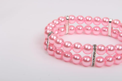 2 Rows Pearls Pet Dog Necklace Collar Bling Accessories Charm Pet Puppy Jewelry Puppy Chihuahua Yorkie Handmade Adjustable (Pink, Extra Small)...