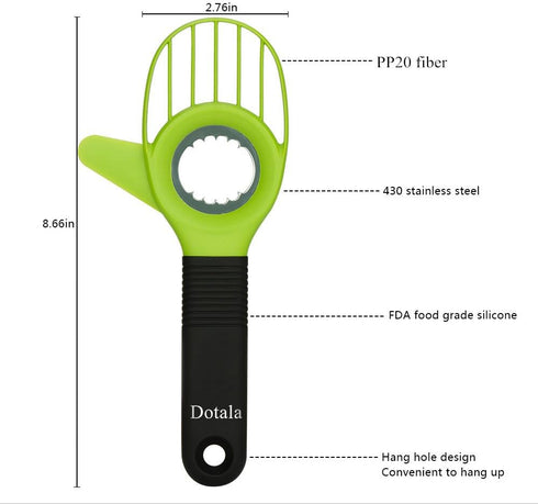 3 in 1 Avocado Slicer Tool Works as a Splitter, Pitter and Cutter as knife peeler scoop with Comfort-Grip Handle (Green-Slicer)...