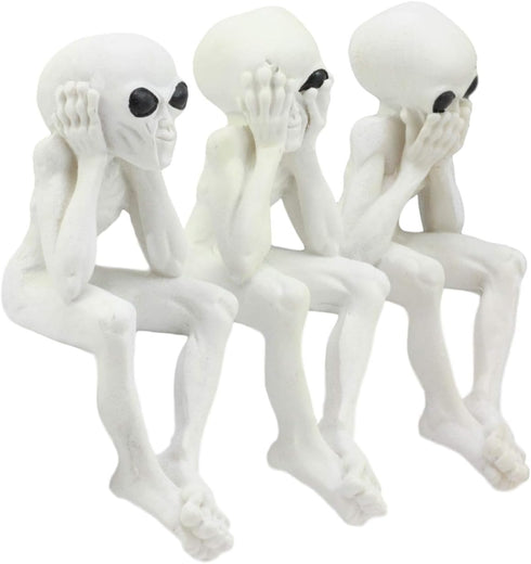 Ebros Glow in The Dark See Hear Speak No Evil Alien Shelf Sitters Set of 3 Extra Terrestrial Creatures Alien Figurines...