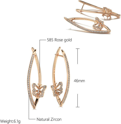 Butterfly Earrings for Women Cubic Zirconia Earrings Rose Gold Hoop Earrings Dangling Earrings Jewelry...