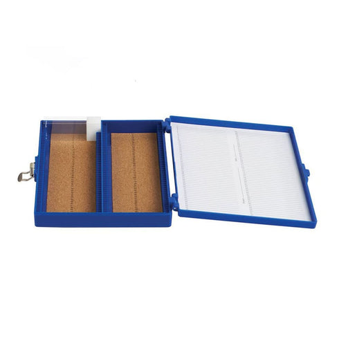 Heathrow Scientific HS15994A Premium Microscope Slide Box, 100-Place, Cork, ABS, Blue, 208mm Length, 175mm Width, 34mm Height...