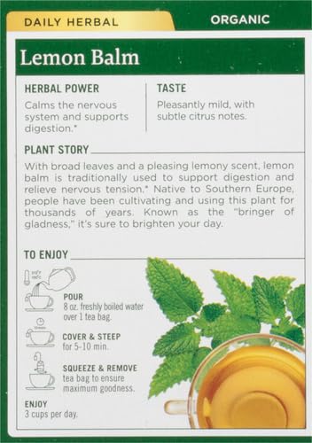 Traditional Medicinals Organic Lemon Balm Herbal Tea, Calming and Supports Digestion, (Pack of 1) - 16 Tea Bags...