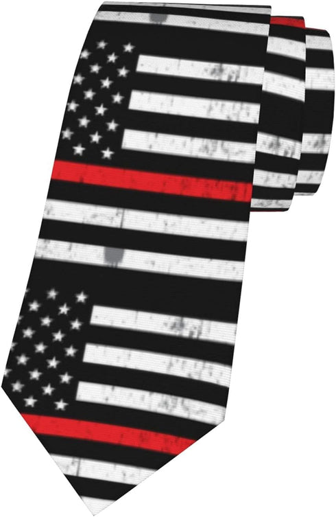 Red Line Mens Tie Firefighter Red Line American Flag Necktie,Fun Print Woven Slim Neck Ties for Men...