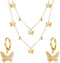 Adjustable Butterfly Pendant Necklace Earrings Set for Women Butterfly Pendant Choker Butterfly Hoop Earrings Jewelry (Gold Set)...