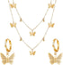 Adjustable Butterfly Pendant Necklace Earrings Set for Women Butterfly Pendant Choker Butterfly Hoop Earrings Jewelry (Gold Set)...