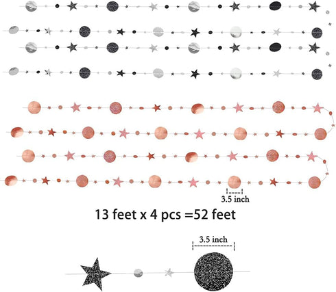 Decor365 Black Glitter Rose Gold Circle Garlands Twinkle Little Star Party Decoration Hanging Banner Backdrop Decor Wedding Birthday Bday Prom Ann...