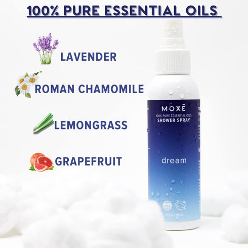 MOXE Shower Mist, Spa Steam Spray, Certified Natural Essential Oils, Aromatherapy, Tension Relief (Dream, 4 Fl Oz (Pack of 1))...