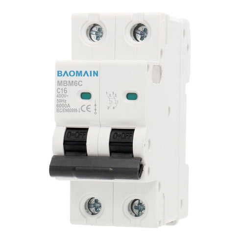 Baomain 16A AC Miniature Circuit Breaker, AC 400V 50Hz 6000A 2 Pole C65 MCB DIN Rail Mounting,MBM6C...