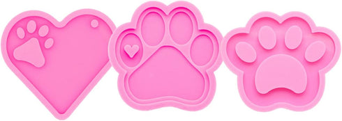 3pc Glossy Resin Silicone Paw Print Molds DIY Making Keychain, Heart with Paw Cutout Epoxy Mold with 10PC Key Ring(DY0129+DY0292+DY0404)...