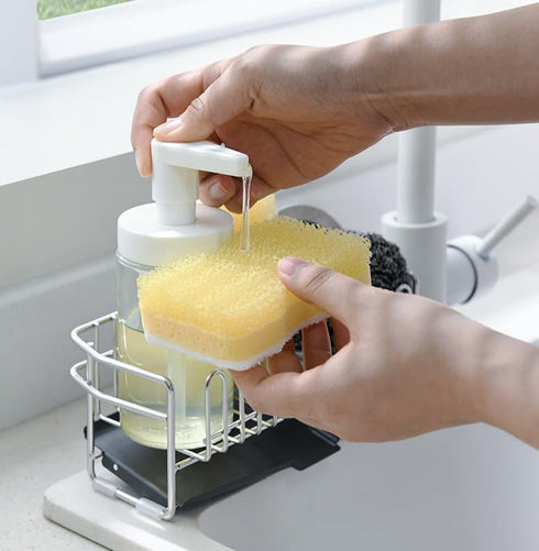 Sponge Holder for Kitchen Sink?Kitchen Sink Organizer with Stainless Steel Auto Drain Tray?Kitchen & Home Accessories?Kitchen Storage Rack?Sponge,...