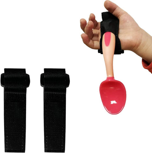 Adaptive Aid Elastic Utensil Cuff Holder Strap 2 Pieces Adjustable Eating Assistance Hand Strips for Kids and Elderly Tremor Patients with Limited...