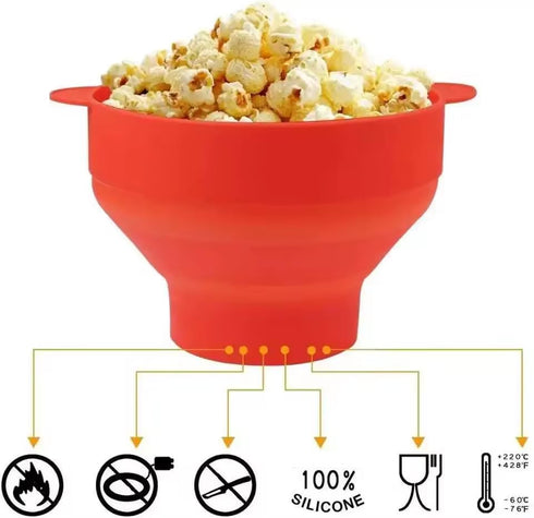 Collapasable Silicon Popcorn Popper Bowl for Microwave with Lid Handle - Resuable BPA free and Dishwasher safe - Silicon Popcorn Popper Maker - 10...