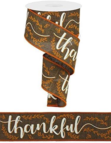 Thankful Wired Edge Ribbon, 2.5" x 10 Yards (Brown)...