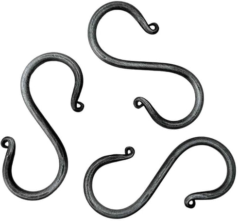 S Hook Hand Forged Metal S Hook Set of 3 Pcs Wrought Iron Handmade S Hook Heavy Duty 3.50 Inches S Hook for Hanging Plants, Pots, Coffee Mugs, Cur...