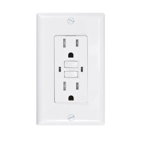 GFC2301 Duplex Self-Test Tamper and Weather Resistant GFCI Outlets with Wall Plate, TR/WR GFCI Outlets, 15 Amp 120V AC, White, UL Listed, 1 Pack...