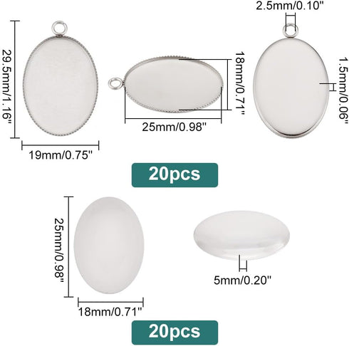 PH PandaHall 20PCS Oval Photo Charms Pendant Blank Trays Bezel, 20PCS Transparent Glass Cabochon Dome Tiles Memorial Photo Pendant for Jewelry Mak...