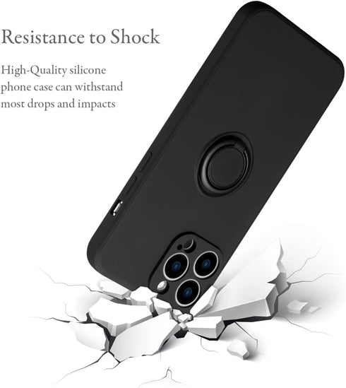 UEEBAI Case for iPhone 13 Pro Max (6.7 inch), Slim Liquid Silicone Phone Case with 360 Rotatable Ring Holder Kickstand Fashion Hand Strap with Mag...