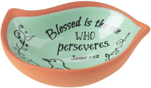 Dicksons Blessed One Who Perseveres Mint Green 3 x 3 Terra Cotta Bird Shaped Decorative Bowl Tray...