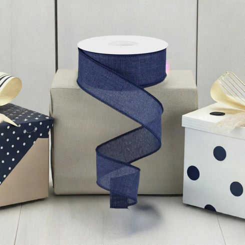 Solid Canvas Wired Edge Ribbon, 10 Yards (Navy Blue, 1.5 Inches)...