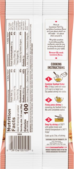 Louisiana Fish Fry Products - Seasoned Crispy Shrimp Fry Seafood Batter Mix - Also Great on Oysters and Vegetables, 10 Ounce Bag (Pack of 2)...