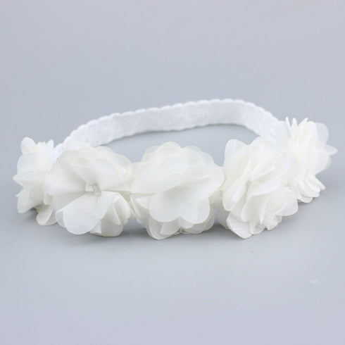 Baby Toddler Elastic Chiffon Flower Headbands Princess Girls Hand Sewing Beads Flower Headwear Nylon (QJ11 White pink) (QJ11 White pink)...